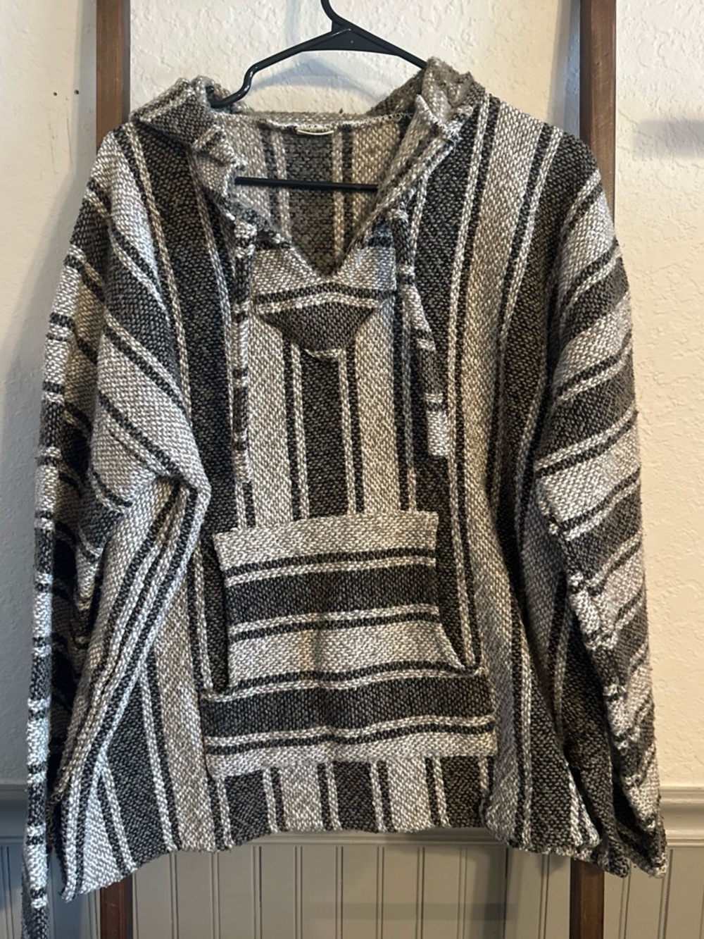 Source Unknown Black & Cream Striped Baja Hoodie